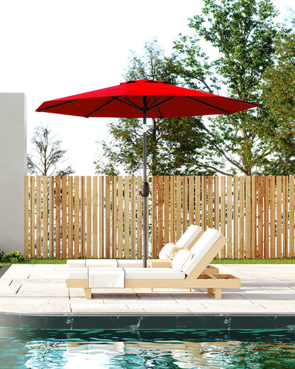 GarveeLife 9 ft Outdoor Patio Umbrella, Table Market Umbrella With Push Button Tilt and Crank, 8 Sturdy Ribs UV Protection Waterproof for Garden, Deck, Backyard, Pool (Red)