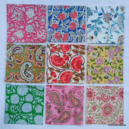 INDIANHANDICRAFTS 10 Pc Mix Lot Hand Block Print Napkin, 100% Cotton, 16x16 Inch, Multicolor Floral, Square, Napkin