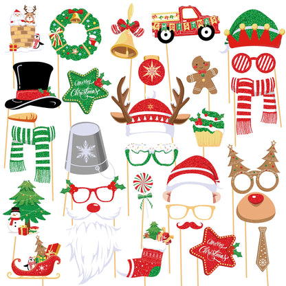 51PCS Christmas Glasses and Holiday Headbands Set Christmas Photo Booth Props Party Decoration Accessories for Xmas Party Supplies Holiday Favors(51)