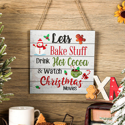 Blulu Christmas Hanging Wooden Sign Christmas Coffee Bar Decor Wood Candy Cane Hot Cocoa Sign Door Hanging Plaque for Xmas Winter Holiday Kitchen Home Wall Decoration(Classic)