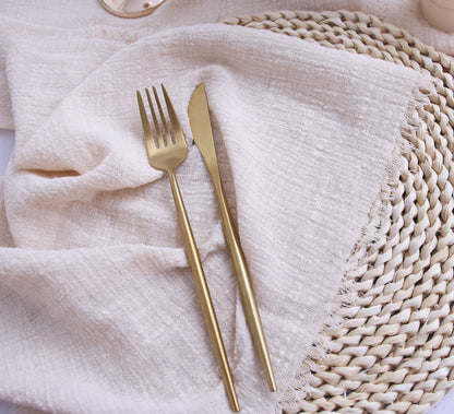 Fall Cloth Napkins with Fringe Set of 12,100% Soft Cotton,Washable Gauze Napkins Great for Weddings Decorative,Dinner Parties,Family Everyday Use (12 Pack, Beige)