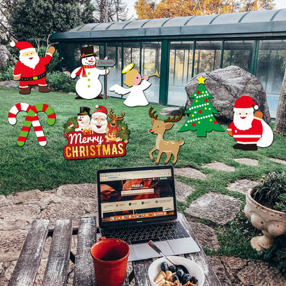 Christmas Outdoor Indoor Yard Signs Decorations -Xmas Holiday Winter Wonderland Yard Sign Outdoor Lawn Yard Decorations (Large 8 PCS)