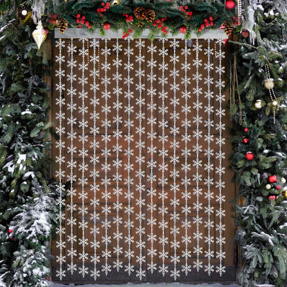 Winter Wonderland Party Snowflake Decorations, 3.3x6.6ft Iridescent Silver Snowflake Tinsel Foil Fringe Curtains Backdrops Photo Props for Xmas Winter Frozen Birthday Party Supplies, 2 Pack