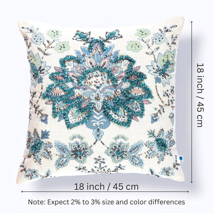FINGERCRAFT Decorative Throw Pillow Cover Pack of 2 Soft Cotton Embroidered Cushion Cover, Couch Sofa Living Room Pillow Case 18 X 18 Inch Blue Meadow