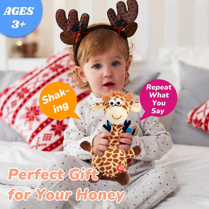 Hopearl Talking Giraffe Repeats What You Say Shaking Head Electric Interactive Animated Toy Speaking Plush Buddy Gift for Toddlers, 9.5''