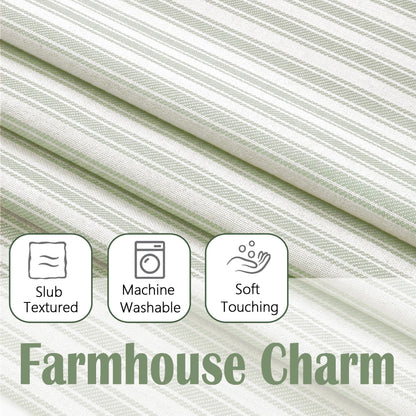 Chyhomenyc Striped Valances for Windows - Light Filtering Faux Linen Small Kitchen Valance Curtains, Boho Ticking Stripe Rod Pocket Farmhouse Valance for Living Room, 52Wx14L, 2 Pieces, Sage Green