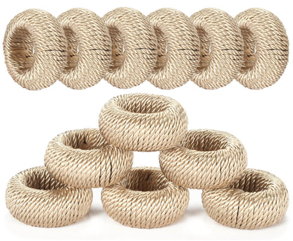 ALPHA Living HOME 12-Piece Woven Napkin Rings - Decorative Yarn Napkin Holders for Tabletop, Dining, Wedding, Parties, Home Decor,Gifting & Outdoor Event (Beige)
