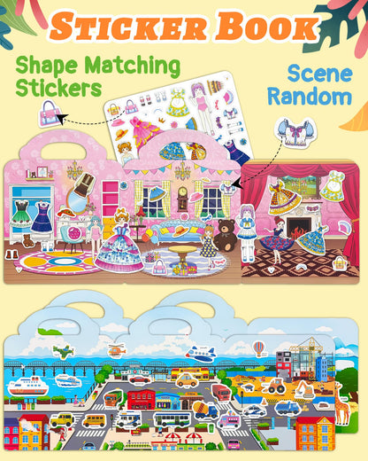Benresive Reusable Sticker Book for Toddlers & Stickers for Kids, Toddler Travel Toys, Craft Activities, Boys & Girls Birthday Gifts