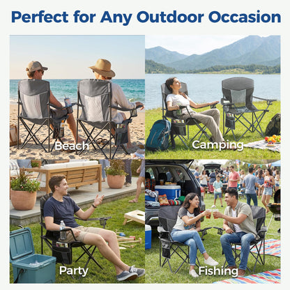 Matrasco Outdoor Camping Chair 2-Pack with Mesh Back, Folding Portable Lawn Chairs with Cup Holder & Side Storage Pocket for Camping, Beach, Picnic, Fishing(Black)