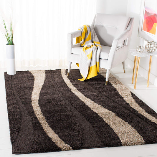 SAFAVIEH Florida Shag Collection Accent Rug - 3'3" x 5'3", Dark Brown & Beige, Non-Shedding & Easy Care, 1.2-inch Thick Ideal for High Traffic Areas in Entryway, Living Room, Bedroom (SG451-2813)