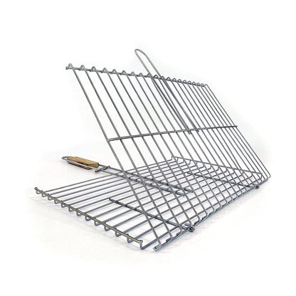 Hakan Grill Basket 11.8 x 15.8-inch for Outdoor Grill, Barbecue Basket for Fish, Steak, Chicken, Vegetables, Shish Kabob and Shrimp, Large Lockable Basket with Wooden Handle, Stainless Steel, BBQ