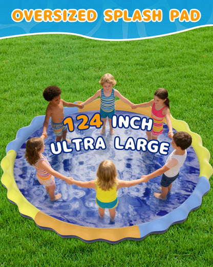 Instraella Splash Pad for Kids and Dogs, 124in Non-Slip Sprinkler Mat 0.5mm Thickened Durable and Foldable Large Pool Summer Fun Outdoor Toys for Dogs and Toddlers Age