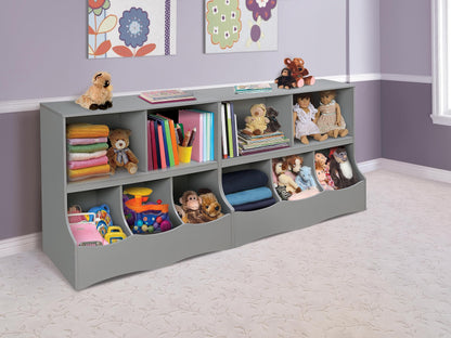 Badger Basket Multi-Bin Storage Cubby for Kids - Toy Organizer with 3 Cubbies, 2 Open Shelves, Display Top for Playroom or Bedroom - Storage Unit for Toys, Books & More - Gray