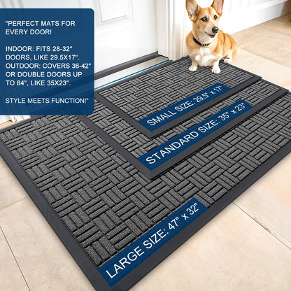 OLANLY Front Door Mat Outside Entrance 29.5x17, Absorbent, Heavy Duty Sturdy Natural Rubber Doormat Indoor Outdoor, Stain and Fade Resistant, Non-Slip Backing Low Profile Floor Mat for Entryway, Grey