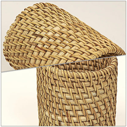 JANKOW Wicker Rattan Pencil Holder, Cylindrical Desk Organizer Cup, Natural Brown, for Office, Vanity, Kitchen, 1-Pack