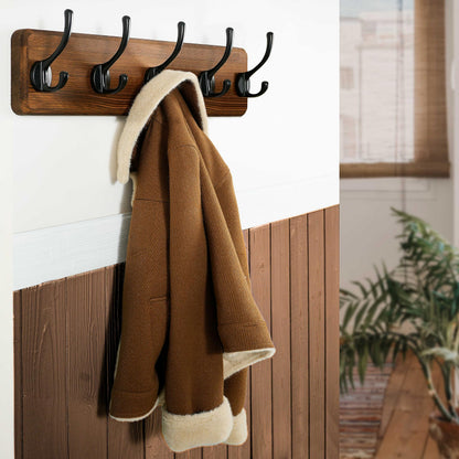 WEBI Coat Rack Wall Mount,Coat Hooks Wall Mounted,16" Hole to Hole,Coat Hanger Wall,Hook Rack Rail,5 Hooks for Hanging Jacket,Clothes,Hats,Rustic Brown