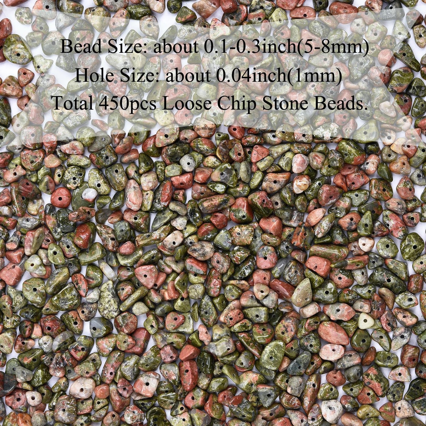 Natural Chip Stone Beads 450pcs Unakite Jasper Chips 5-8mm Genuine Real Irregular Healing Crystal Rocks Hole Drilled DIY Loose Gemstone Beads for Jewelry Making Bracelet Earrings Necklace Crafting