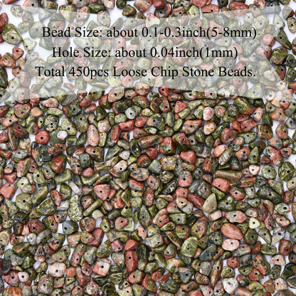 Natural Chip Stone Beads 450pcs Unakite Jasper Chips 5-8mm Genuine Real Irregular Healing Crystal Rocks Hole Drilled DIY Loose Gemstone Beads for Jewelry Making Bracelet Earrings Necklace Crafting