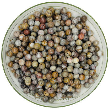 WHNKFB 8mm 50PCS Natural Red Crazy Lace Agate Round Beads, Mexican Fire Banded Loose Stone Beads for Jewelry Making Craft - 6mm 8mm 10mm Options with Free Elastic Cord