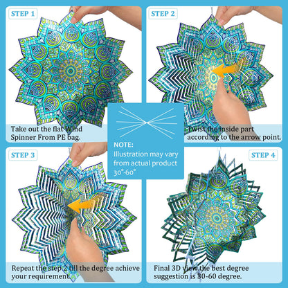 Hippolytusiart Wind Spinner Mandala Peacock Flower for Yard and Garden,12Inch Wind Spinners Outdoor Kinetic Yard Art Decorations,Garden Gifts for Women Mother Mom Father Men,3D Hanging Wind Sculptures