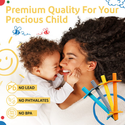 Lull Kids Silicone Baby Teethers 0-6 Months, Textured Baby Teething Toys 3-6 Months, Toddler Molar Teething Relief Sticks, Freezable Chew Straws for Babies 6-12 Month Girl Boy Infant (Winter)