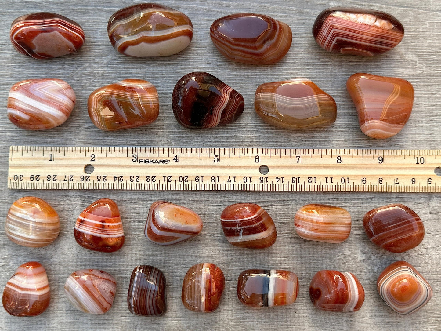 GAF TREASURES 5 Pcs Red Banded Agate Tumbled Stones – Polished Natural Red Banded Agate Gemstones for Collection, Display & Crafting (Red Banded Agate)