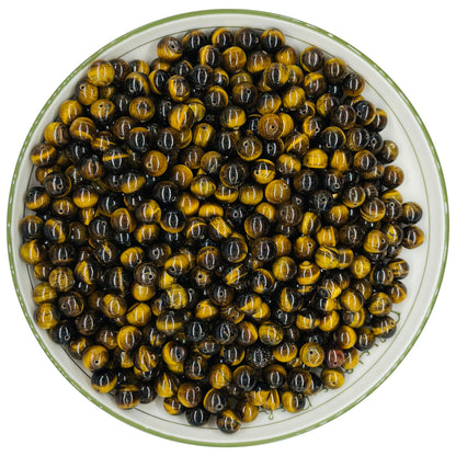 WHNKFB 8mm 50PCS Natural Yellow Tiger's Eye Round Beads, Smooth Polished Loose Gemstone Beads for Jewelry Making Craft - 4mm 6mm 8mm 10mm Options with Free Elastic Cord