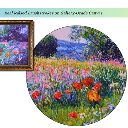 TAKORO Hand-Painted Textured Wildflower Field Canvas Art with Eco-Friendly Frame, Claude Monet Style Wall Decor OD Size 27"x16.75"