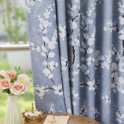 FMFUNCTEX 100% Blackout Floral Curtains for Bedroom, Blue Curtains 84 inches Long Blossom Flower Patterned for Living Room,Thermal Insulated Farmhouse Drapes, Grommet Top 2 Panels (White on Blue)
