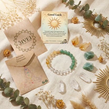 Bivei Good Luck Bracelet, Strength Crystal Healing Bracelet 8MM with Citrine & Green Aventurine & Clear Quartz - Spiritual Stretch Beaded Jewelry for Women Men Gift