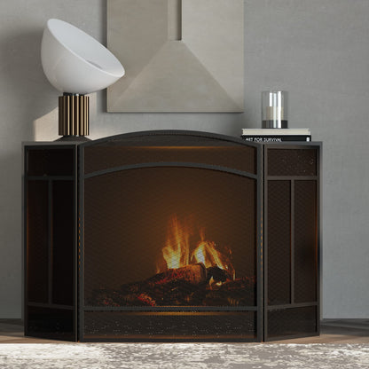 Fire Beauty Fireplace Screen 3 Panel Wrought Iron 48"(L) x 29"(H) Spark Guard Cover(Black)