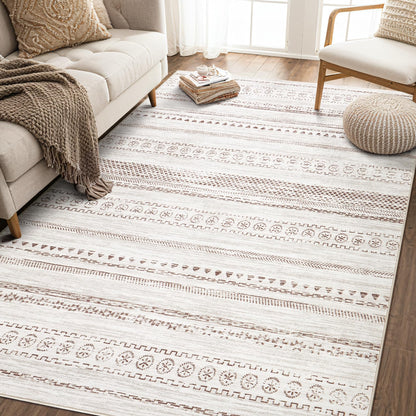 kakania 6x9 Washable Area Rug: Non Slip Soft Thin Carpet, Boho Geometric Modern Decor, Easy Clean Indoor Floor Rugs for Living Room Bedroom Kids Dorm Office Dining - Brown