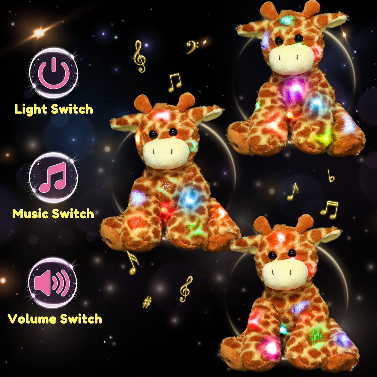 Hopearl LED Musical Stuffed Giraffe Lighting Up Singing Plush Toy Adjustable Volume Lullaby Animated Soothe Birthday Festival for Kids Toddlers Boys Girls, Orange, 11''