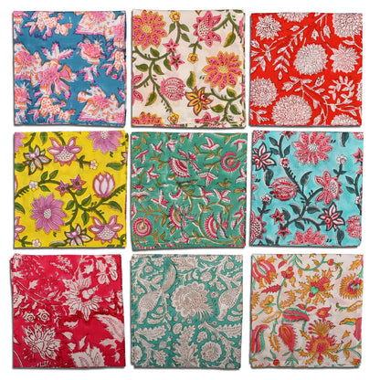 DIYANAIMPEX 10 Pc Cotton Cloth Napkins Hand Block Print Hand Made Size 16x16 Inch Printed Home Decor Indian Eco Friendly Mix Lot Dinner Napkins (Multicoloured)