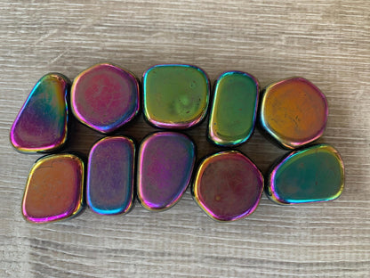 GAF TREASURES 5 Pcs Rainbow Magnetic Hematite Tumbled Stones, Polished Natural Rainbow Magnetic Hematite Gemstone, Rainbow Magnetic Hematite Healing Crystals (Rainbow Magnetic Hematite)