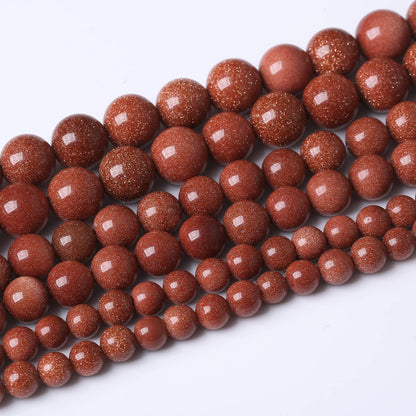 10MM Gold Sand Stone Round Loose Beads Natural Gem Beads Crystal Energy Stone Beads for Jewelry Making DIY Bracelet Necklace