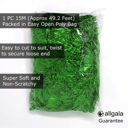 Allgala Green Tinsel Garland, 50 Feet Christmas Metallic Foil Tinsel Garland Decoration for Holiday Tree Walll Rail Home Office Event Fall Thanksgiving Decoration