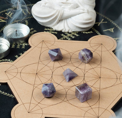 Crocon Amethyst 5 Pcs Platonic Sacred Stones Geometry Set for Chakra Stone Healing Balancing Reiki Healing Spiritual Good Luck Home Office Decor Size: 1520 mm