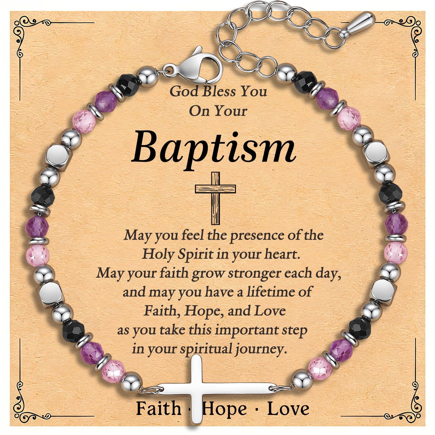 Baptism Gifts for Girl, Christian Cross Bracelet for Girls Faith Jewelry, Dainty Adjustable Crystal Bracelet for Baptism Easter Basket First Communion Confirmation, Anxiety Relief Jewelry
