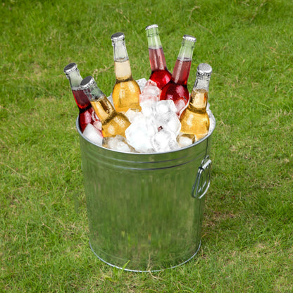 Gardenised Round Galvanized Steel, 7 Gallon Trash Can with Lid - Durable Metal Bucket for Backyard, Lawn, Garden and Yard Use - Weather-Resistant Garbage Can for Indoor and Outdoor, 13 inch