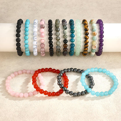 MEDOJO 16 Pcs Crystal Stone Bracelets Set for Women Men Semi-Precious Gemstones 8mm Round Beads Bracelet Crystal Stone Stretch Bracelets Jewelry