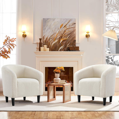 Yaheetech Accent Barrel Chair, Boucle Fabric Club Chair, Furry Sherpa Elegant Armchair with Cozy Soft Padded, Suitable for Living Room Bedroom Reception Room Office, Ivory