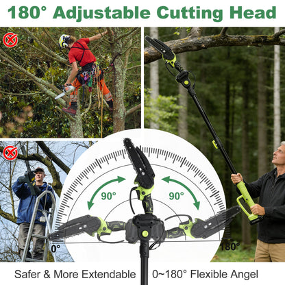 Electric Pole Saw, 6 Inch Battery Powered Tree Trimmer and Handheld Mini Chainsaw with Adjustable Extension Pole for Branch Limb Cutting,Pruning,Yard,Garden, Brushless Pole Saw