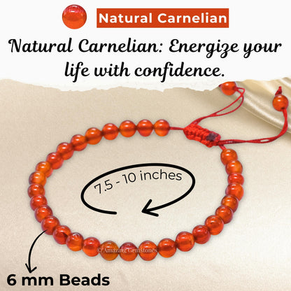 Amazing Gemstone Carnelian Bracelet for Women Men's Gifts - Protection Healing Crystal Bracelet - 6mm Gemstone Beaded Adjustable Bracelet Pulseras Para Hombres Mujer Stocking Stuffers