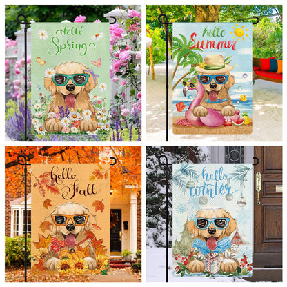 Golden Retriever Seasonal Garden Flags Set of 12, Welcome Seasonal Garden Flags 12x18 Double Sided, Dogs Yard Flags for All Holidays, Fall Winter Halloween Christmas Flag for Outdoor Farmhouse Decor