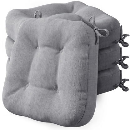 Codi Dining Chair Cushions 4 Pack, Thick Chairs Pads for Indoor Kitchen Room - Washable, Non-Slip Memory Foam Seat Cushion with Ties, 16.5"x16.5"x 3.5", Set of 4, Grey New