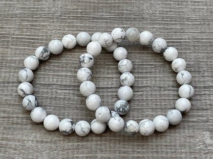 GAF TREASURES White Howlite Crystal Bead Bracelet 8mm, Genuine White Howlite Stretch Gemstone Bracelet, Healing Crystal Bracelet, Gift for Men & Women (1)