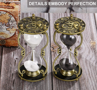 SuLiao Hourglass Sand Timer 60 Minute:Sun and Moon Engraving Brass Sand Clock, Metal White Sand Watch 60 Min,Antique Reloj De Arena 60 Minuots,Large 1 Hour Glass Sandglass for Gift Office Desk Decor