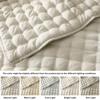 WDCOZY Beige King Size Quilt Bedding Sets with 2 Pillow Shams, Neutral Lightweight Soft Bedspread Coverlet, Quilted Blanket Thin Comforter Bed Cover for All Season, 3 Pieces, 104x90 inches