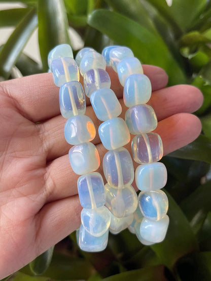 GAF TREASURES Opalite Crystal Nugget Bracelet, Genuine Opalite Tumbled Gemstone Bracelet, Healing Crystal Bracelet, Gift for Men & Women (1)